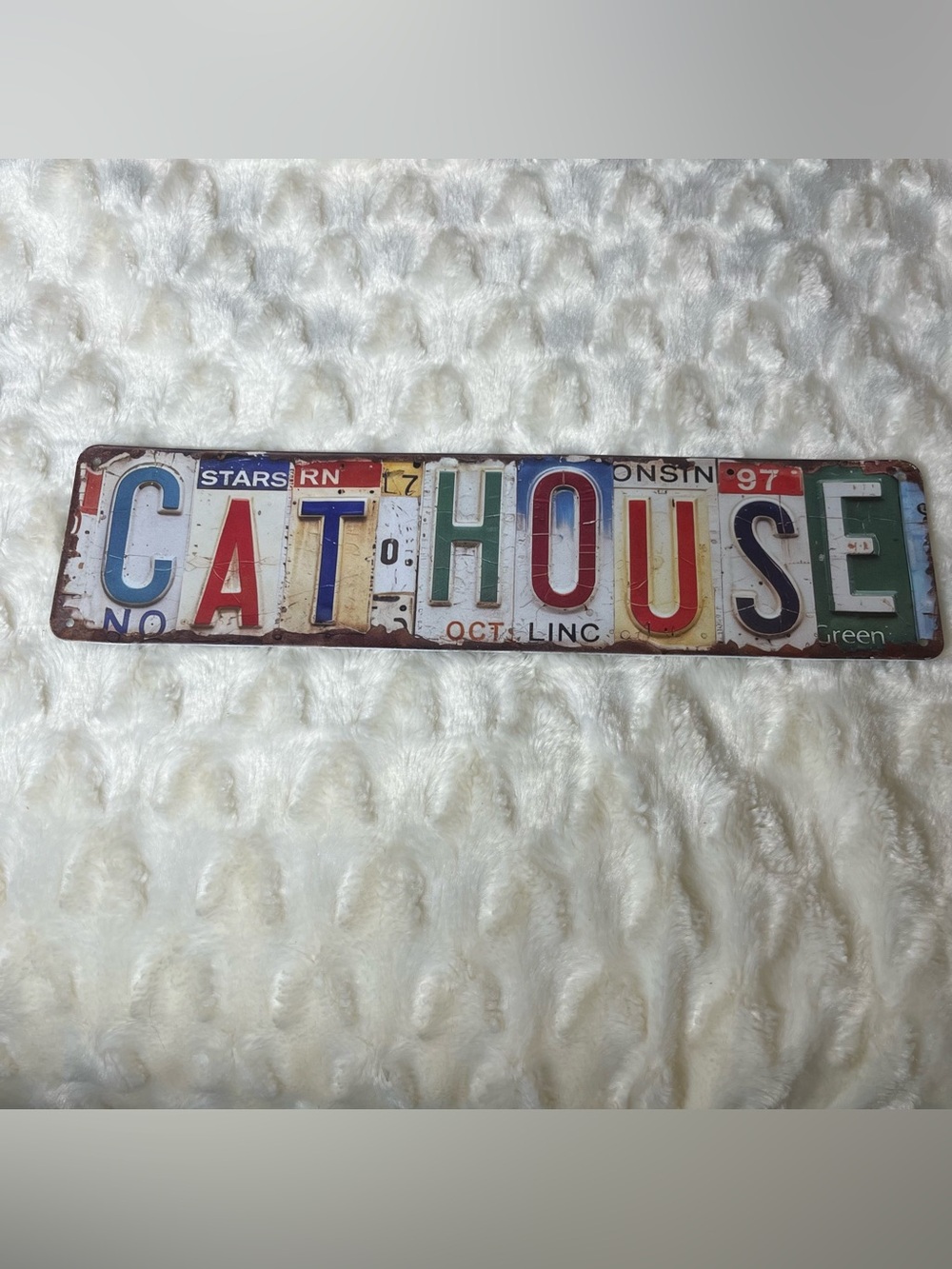 Cat House Vintage Look Metal License Plate Wall Decor